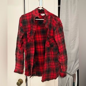 Faded Red and black plaid flannel shirt